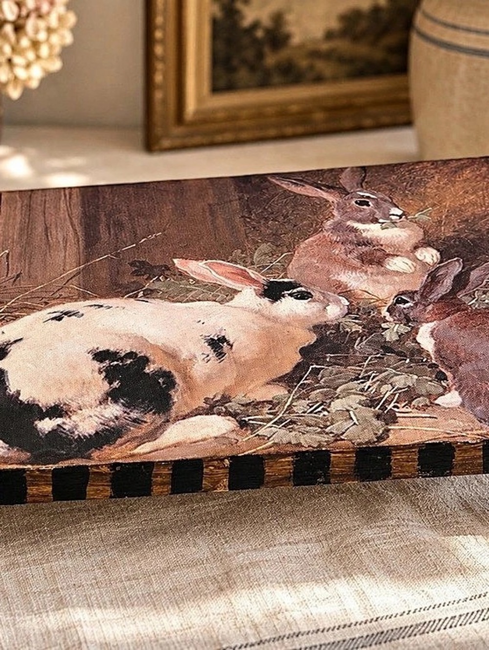 Vintage Rabbit Artwork Wooden Display Riser - Picture 3 of 4